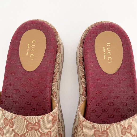 Gucci Angelina GG Platform Slides EU 38 US Women's 8 Tan Sandal Original Logo - Picture 4 of 12